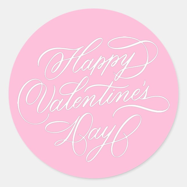 Adesivo Redondo Pink Happy Valentines Day Elegant Calligraphy  (Frente)