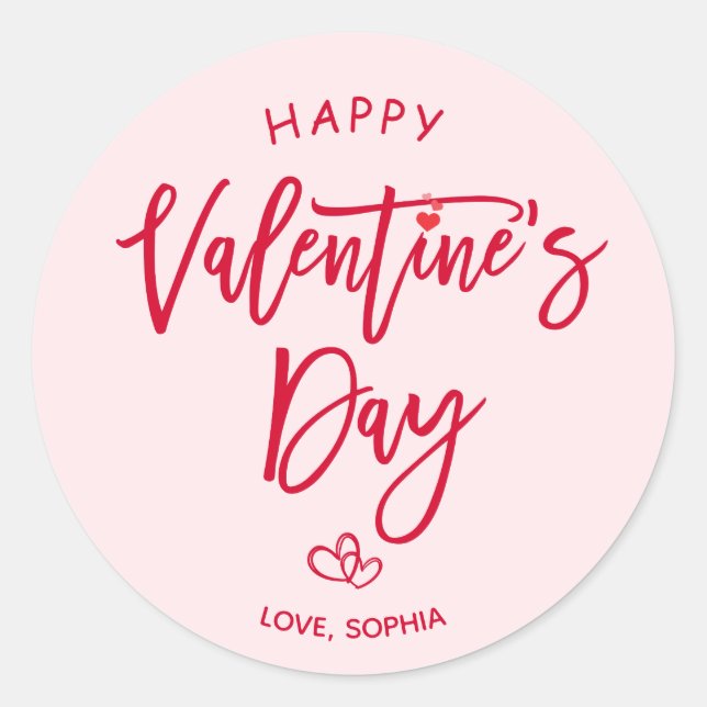 Adesivo Redondo Pink Happy Valentines Day Round Sticker (Frente)