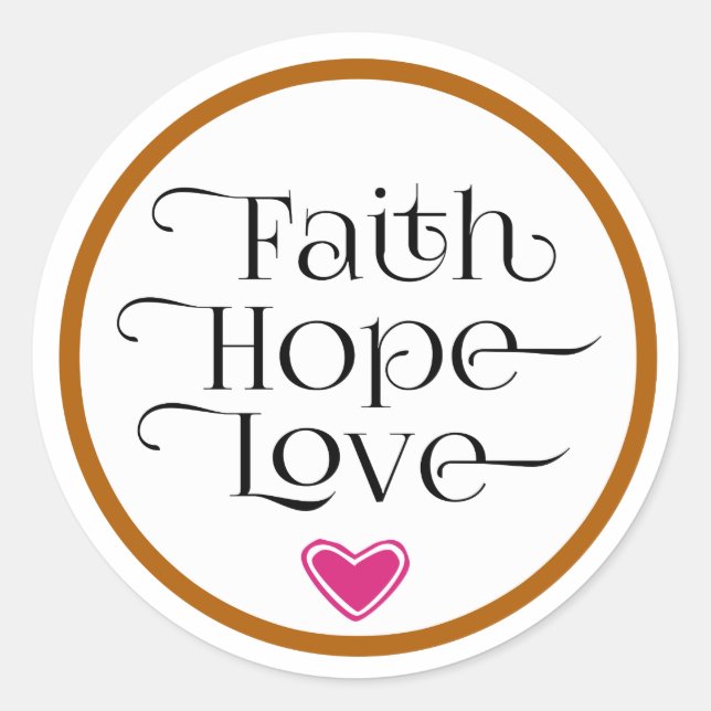 Adesivo Redondo Pink Heart Faith Hope Love Sticker (Frente)