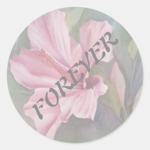 ADESIVO REDONDO PINK HIBISCUS WEDDING STICKERS