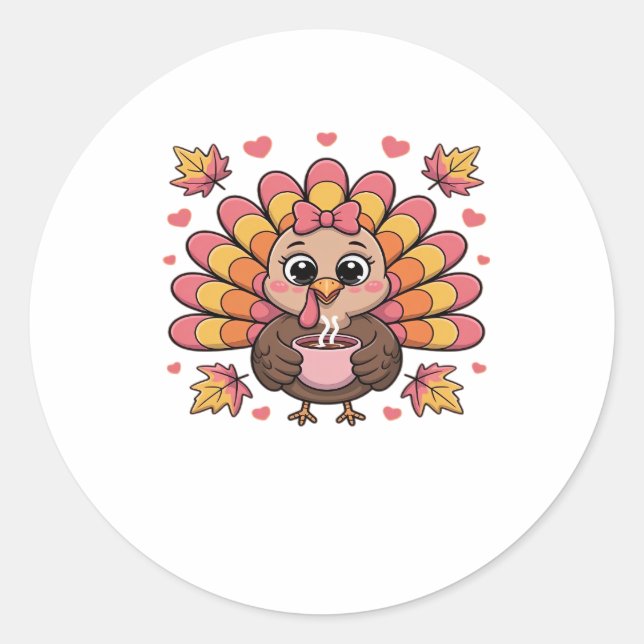 Adesivo Redondo pink kawaii thanksgiving turkey Classic T-Shirt (Frente)