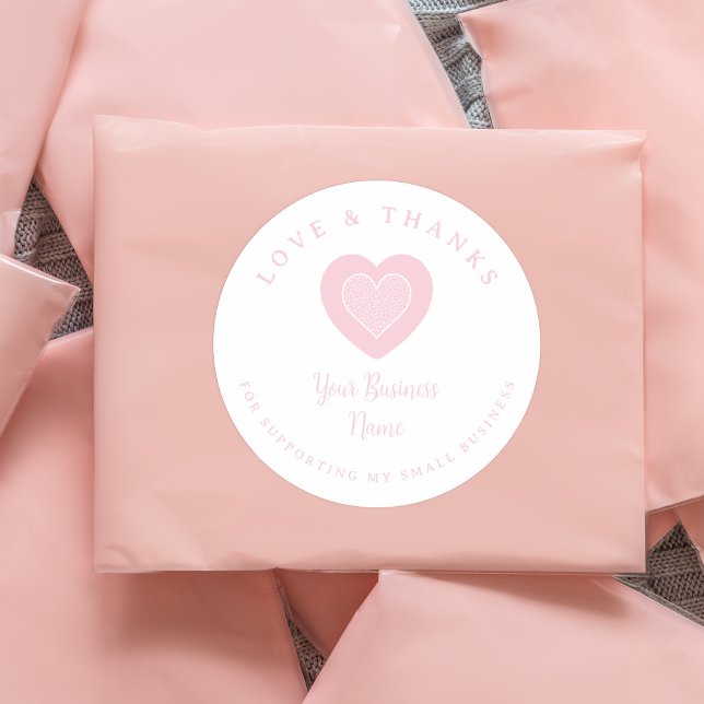 Adesivo Redondo Pink Lace Heart Love & Thanks Supporting Business (Pink Lace Heart Love & Thanks Supporting Small Business Classic Round Sticker.)