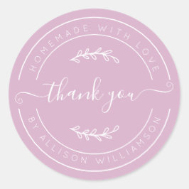 Adesivo Redondo Pink Lavender Homemade Thank You Label