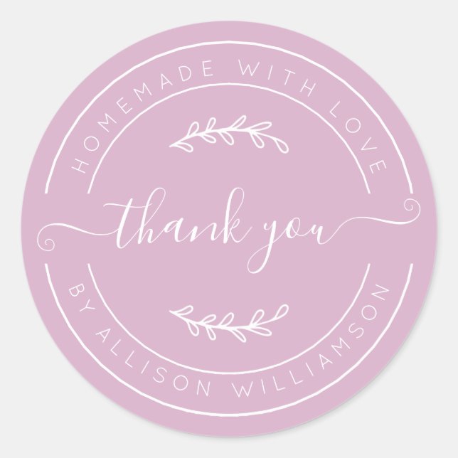 Adesivo Redondo Pink Lavender Homemade Thank You Label (Frente)