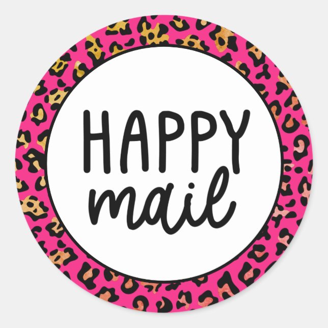 Adesivo Redondo Pink Lepard Happy Mail (Frente)