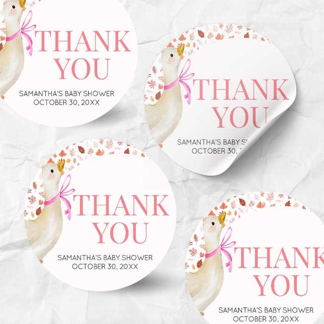 Adesivo Redondo Pink Little Silly Goose Baby Shower (Little Silly Goose Baby Shower Round Sticker)