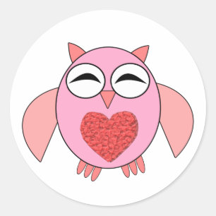 Adesivo Redondo Pink Love Heart Owl Stickers