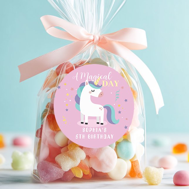 Adesivo Redondo Pink Magical Unicorn Party (Criador carregado)