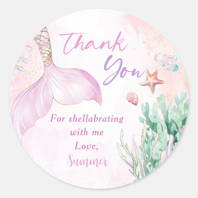 Adesivo Redondo Pink Mermaid 1st Birthday Oneder the Sea Party (Frente)