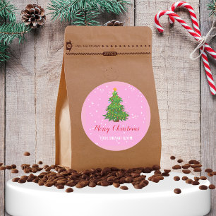 Adesivo Redondo Pink Merry Christmas business Sticker