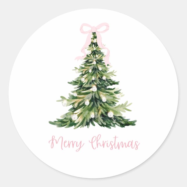Adesivo Redondo Pink Merry Christmas Gift Sticker (Frente)