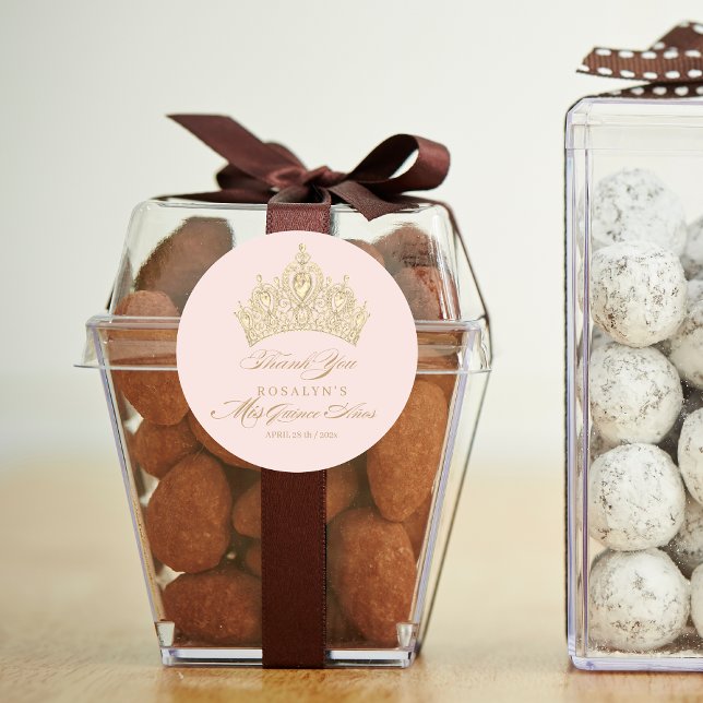 Adesivo Redondo Pink Mis Quince Anos Dourado Tiara Elegante (Criador carregado)