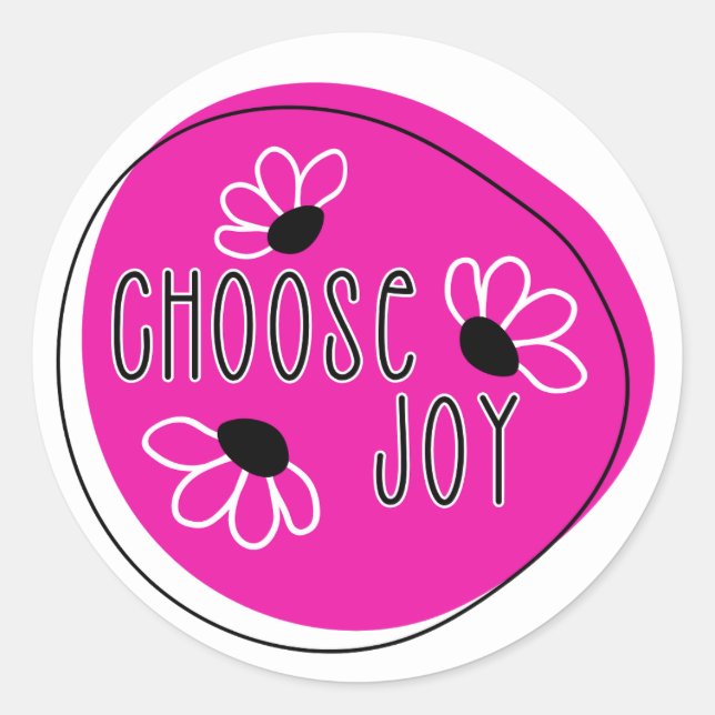 Adesivo Redondo Pink Moderno e Black Choose Joy Round Sticker (Frente)