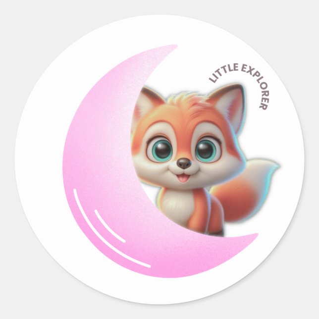Adesivo Redondo Pink Moon Fox Sticker (Frente)