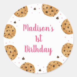 Adesivo Redondo Pink One Sweet Cookie Primeiro Aniversário