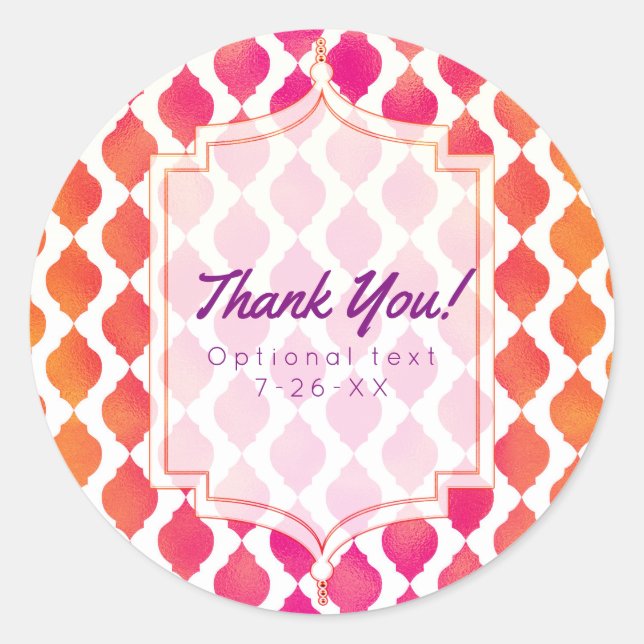 Adesivo Redondo Pink & Orange Arabian Glam Party Favor (Frente)