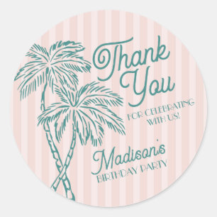 Adesivo Redondo Pink Palm Primavera Pastel Beach Favor de Aniversá
