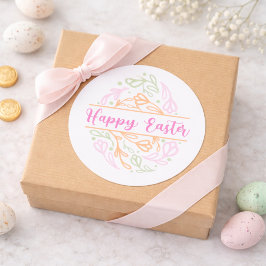 Adesivo Redondo Pink Pastel Floral Easter Egg Happy Easter Sticker