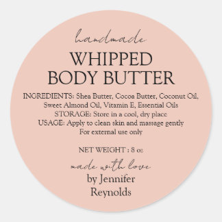 Adesivo Redondo Pink Pastel Handmade Body Butter Organic Classic