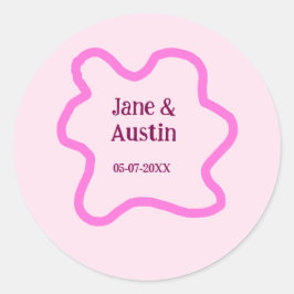 Adesivo Redondo Pink pastel retro wedding border frame name date
