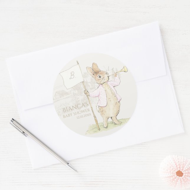 Adesivo Redondo Pink Peter Rabbit Algum Chá de fraldas coelho (Envelope)