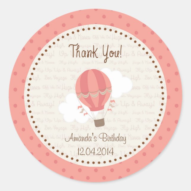 Adesivo Redondo Pink-Pink de Balão de Ar Quente (Frente)