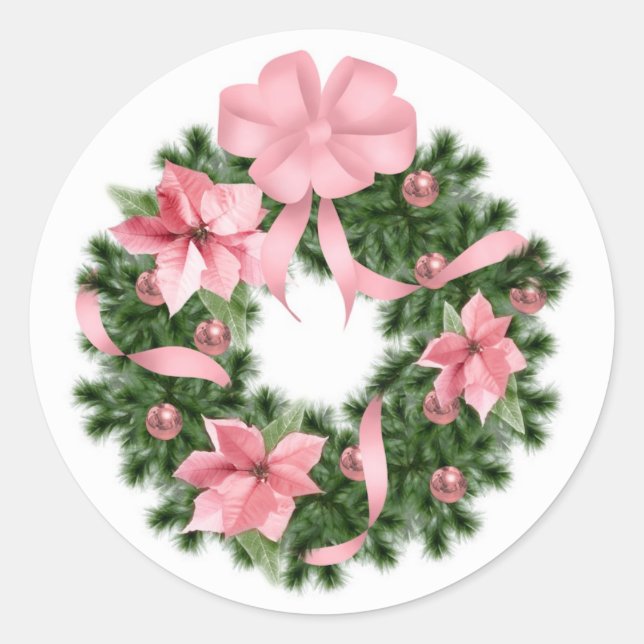 Adesivo Redondo Pink Poinsetta Wreath (Frente)