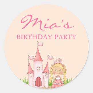 Adesivo Redondo Pink Princess Birthday Sticker
