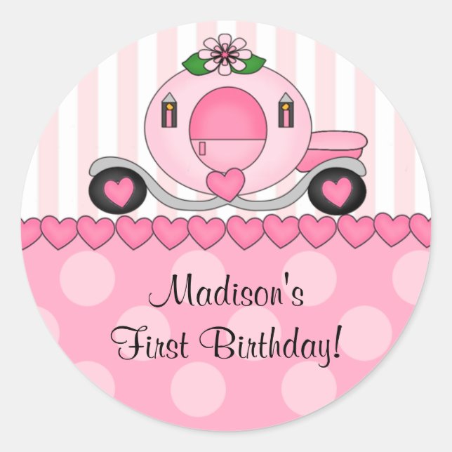 Adesivo Redondo Pink Princess Happy Birday Sticker (Frente)