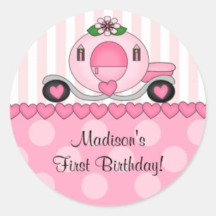 Adesivo Redondo Pink Princess Happy Birday Sticker