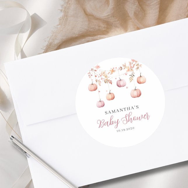Adesivo Redondo Pink Pumpkin Girl Baby Shower  (Criador carregado)