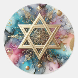 Adesivo Redondo Pink Purple Blue Marble Abstract Gold Star Of 
