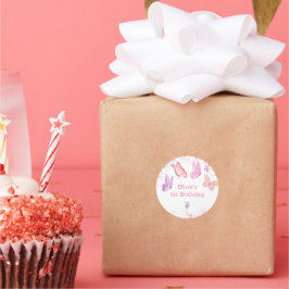 Adesivo Redondo Pink Purple Butterfly Birthday