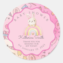 Adesivo Redondo pink rabbit cute baby shower