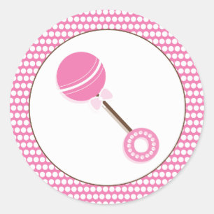 Adesivo Redondo Pink Rattle Chá de fraldas Favor Sticker