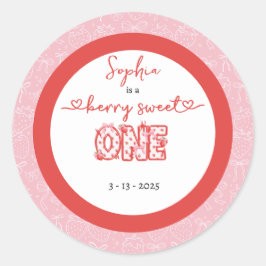Adesivo Redondo Pink Red Berry Sweet One Girl 1st Birthday