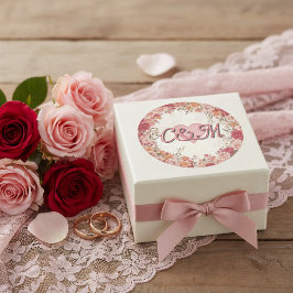 Adesivo Redondo Pink & Red Romantic Spring Floral Monogram Wedding
