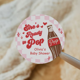 Adesivo Redondo Pink Red She's Ready to Pop Baby Shower