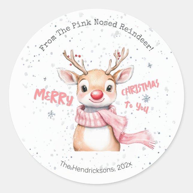 Adesivo Redondo Pink Reindeer Christmas (Frente)