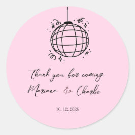 Adesivo Redondo Pink Retro Hand Drawn Disco Ball Illustration