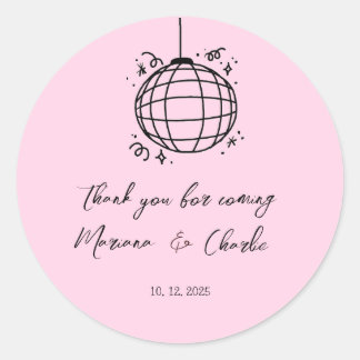 Adesivo Redondo Pink Retro Hand Drawn Disco Ball Illustration 