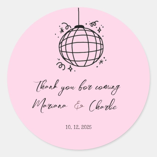 Adesivo Redondo Pink Retro Hand Drawn Disco Ball Illustration  (Frente)