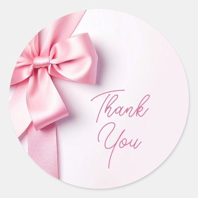 Adesivo Redondo Pink Ribbon Bow Thank You (Frente)