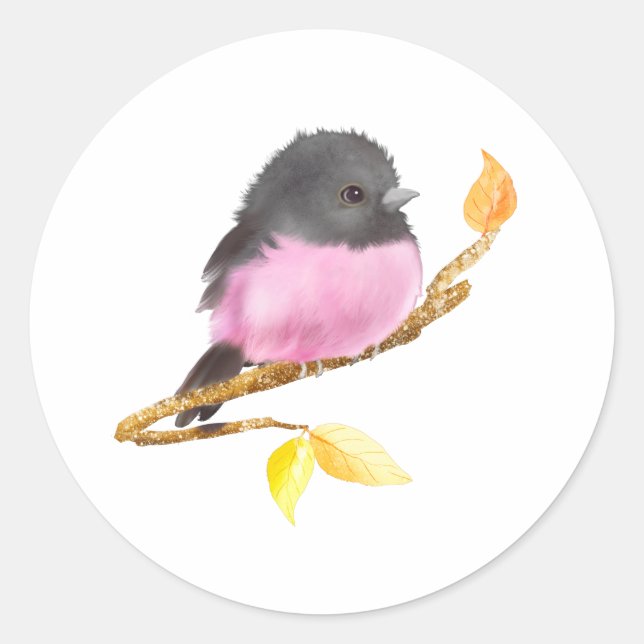 Adesivo Redondo Pink Robin Bird Sticker (Frente)