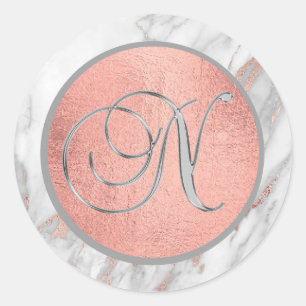 Adesivo Redondo PINK ROSE Gold FIL Monograma de Mármore - LETRA '