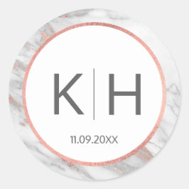 Adesivo Redondo PINK ROSE Gold FOIL Marble Weding Monogramas