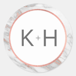 Adesivo Redondo PINK ROSE Gold FOIL Marble Weding Monogramas