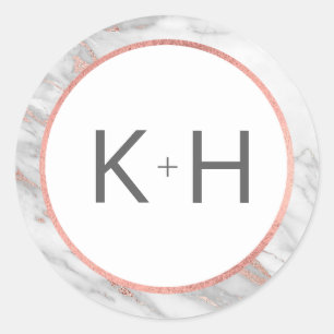 Adesivo Redondo PINK ROSE Gold FOIL Marble Weding Monogramas