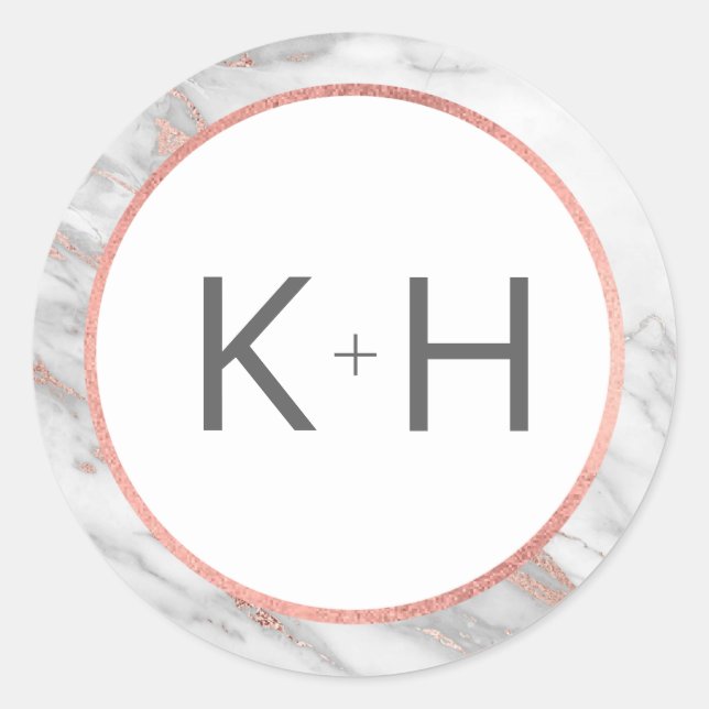 Adesivo Redondo PINK ROSE Gold FOIL Marble Weding Monogramas (Frente)