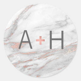 Adesivo Redondo PINK ROSE Gold FOIL Marble Weding Monogramas